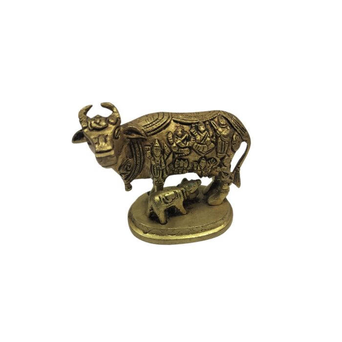 Brass Holy Kamdhenu - Cow and Calf Sculpture