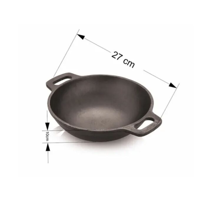 Deep Smooth Finish Cast Iron Seasoned Kadai - Image 2